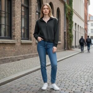 Fabletics Quarter Zip Pullover Sweatshirt Black Long Sleeve Collar Women's Large